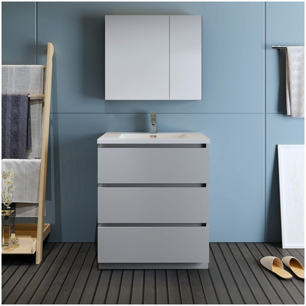 Fresca Lazzaro 30" Gray Free Standing Modern Bathroom Vanity w/ Medicine Cabinet