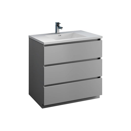 Fresca Lazzaro 36" Gray Free Standing Modern Bathroom Cabinet w/ Integrated Sink