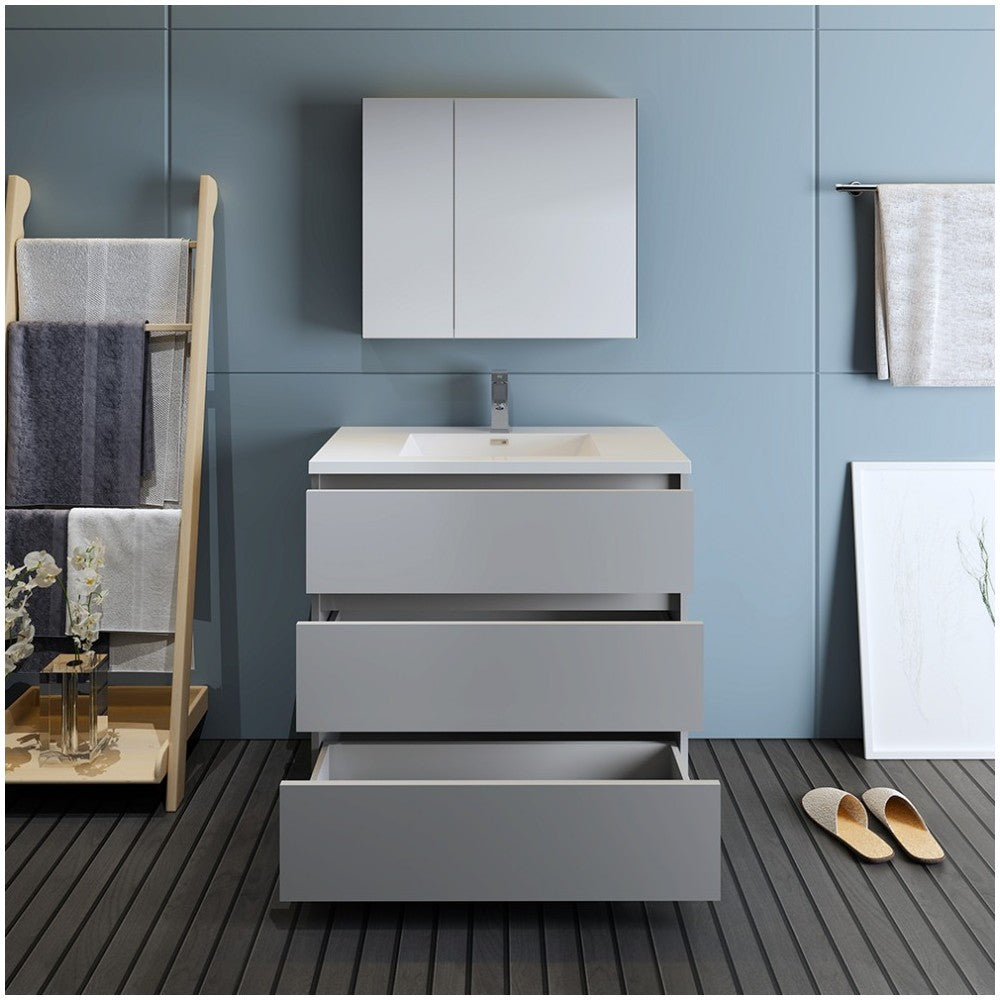 Fresca Lazzaro 36" Gray Free Standing Modern Bathroom Vanity w/ Medicine Cabinet