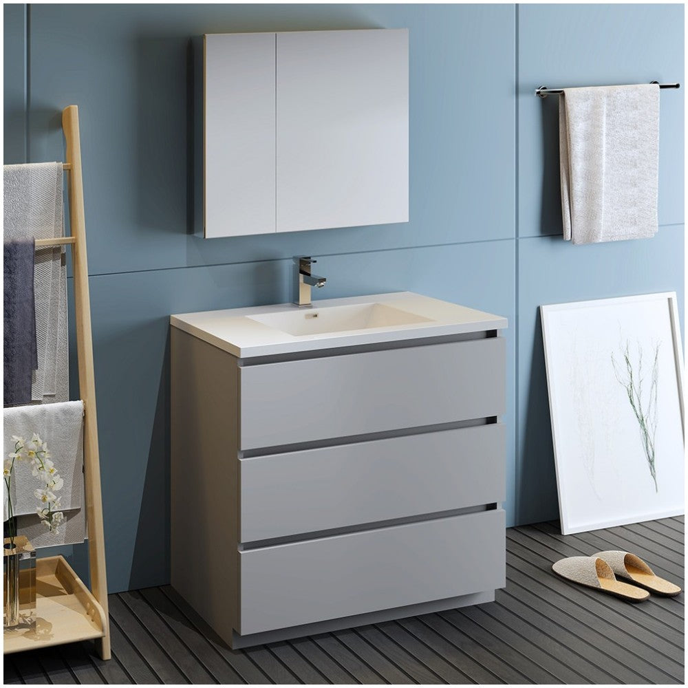 Fresca Lazzaro 36" Gray Free Standing Modern Bathroom Vanity w/ Medicine Cabinet