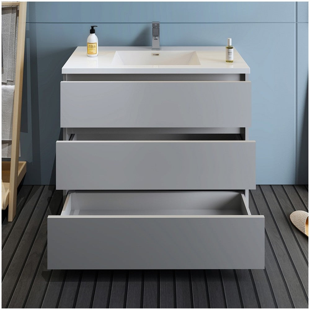 Fresca Lazzaro 42" Gray Free Standing Modern Bathroom Cabinet w/ Integrated Sink