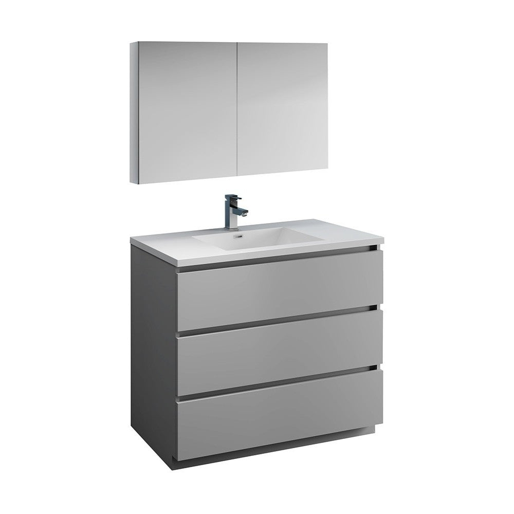 Fresca Lazzaro 42" Gray Free Standing Modern Bathroom Vanity w/ Medicine Cabinet