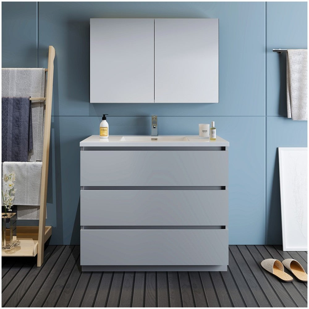 Fresca Lazzaro 42" Gray Free Standing Modern Bathroom Vanity w/ Medicine Cabinet