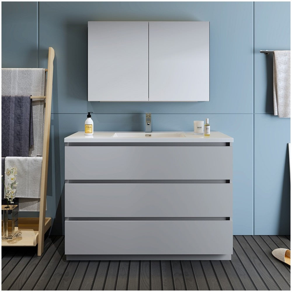 Fresca Lazzaro 48" Gray Free Standing Modern Bathroom Vanity w/ Medicine Cabinet