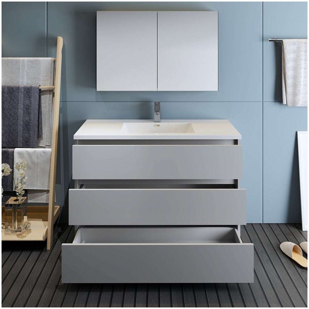 Fresca Lazzaro 48" Gray Free Standing Modern Bathroom Vanity w/ Medicine Cabinet