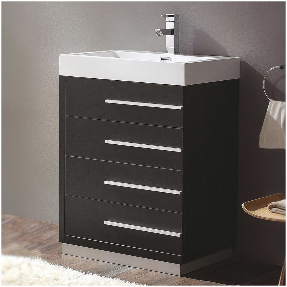Fresca Livello 24" Black Modern Bathroom Cabinet w/ Integrated Sink