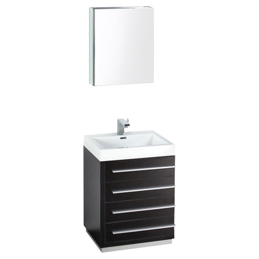 Fresca Livello 24" Black Modern Bathroom Vanity w/ Medicine Cabinet