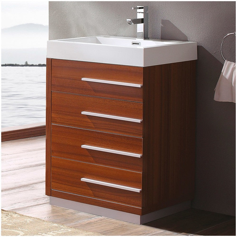 Fresca Livello 24" Teak Modern Bathroom Cabinet w/ Integrated Sink