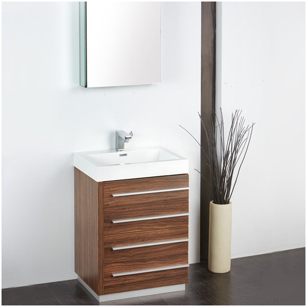 Fresca Livello 24" Walnut Modern Bathroom Vanity w/ Medicine Cabinet