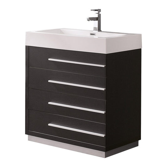 Fresca Livello 30" Black Modern Bathroom Cabinet w/ Integrated Sink