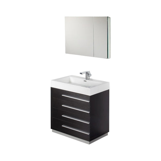 Fresca Livello 30" Black Modern Bathroom Vanity w/ Medicine Cabinet