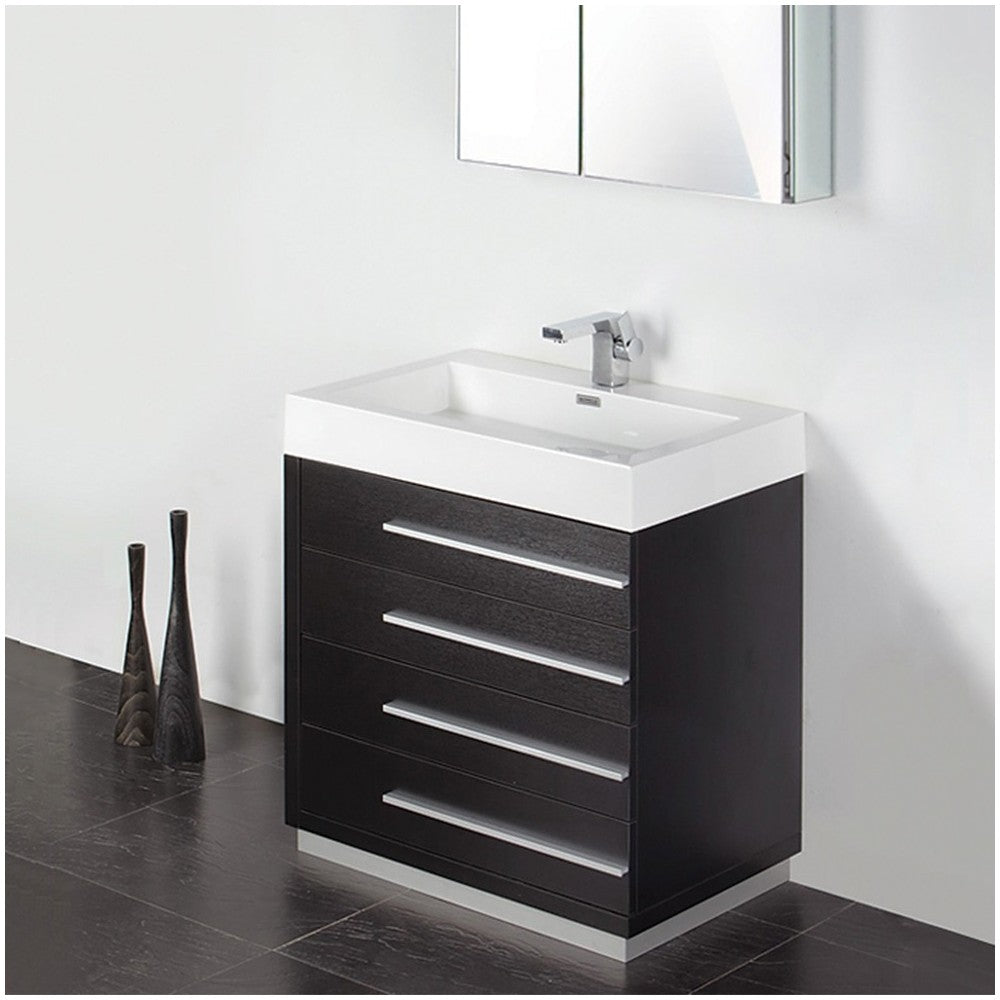 Fresca Livello 30" Black Modern Bathroom Vanity w/ Medicine Cabinet