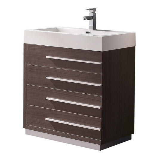 Fresca Livello 30" Gray Oak Modern Bathroom Cabinet w/ Integrated Sink