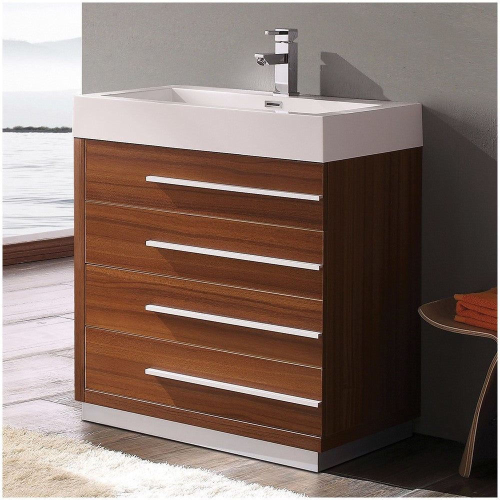 Fresca Livello 30" Teak Modern Bathroom Cabinet w/ Integrated Sink