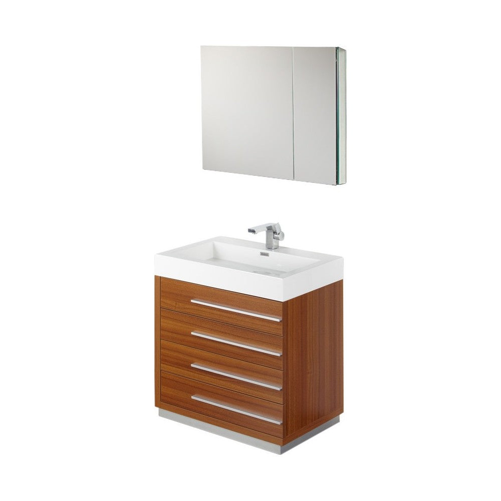 Fresca Livello 30" Teak Modern Bathroom Vanity w/ Medicine Cabinet