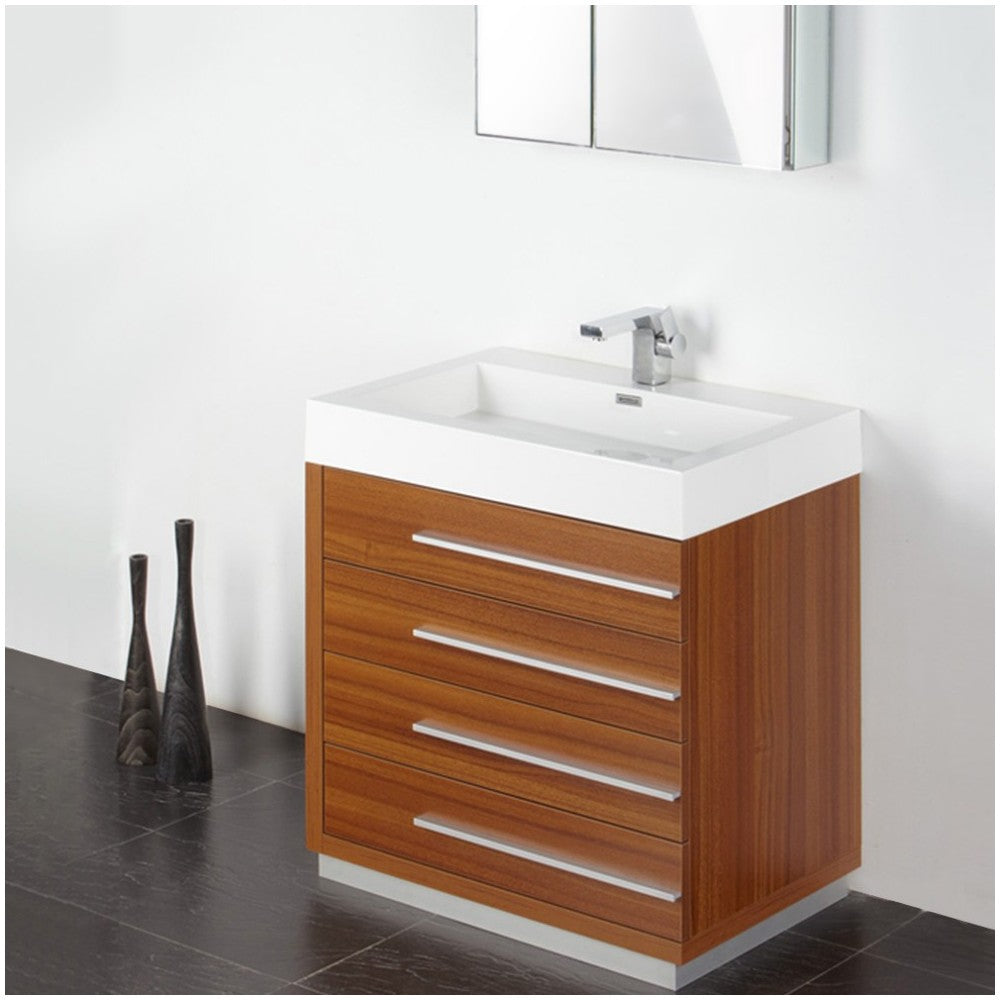 Fresca Livello 30" Teak Modern Bathroom Vanity w/ Medicine Cabinet