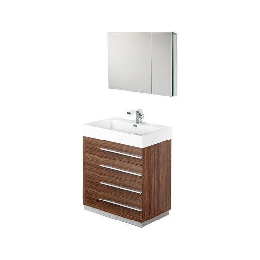 Fresca Livello 30" Walnut Modern Bathroom Vanity w/ Medicine Cabinet