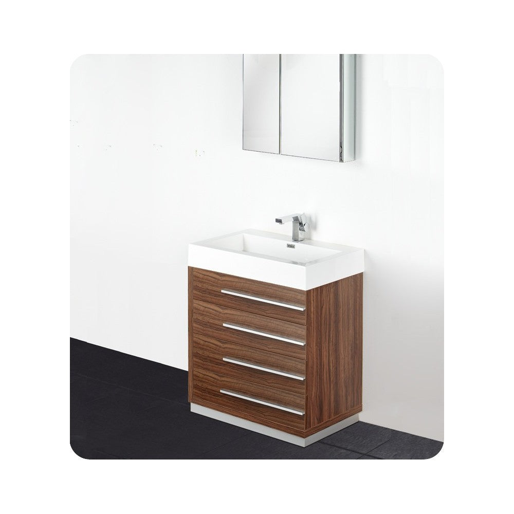 Fresca Livello 30" Walnut Modern Bathroom Vanity w/ Medicine Cabinet