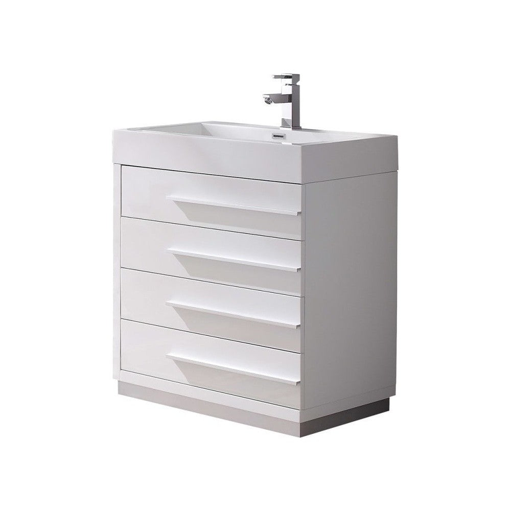 Fresca Livello 30" White Modern Bathroom Cabinet w/ Integrated Sink