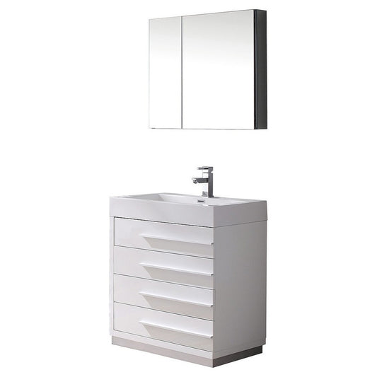 Fresca Livello 30" White Modern Bathroom Vanity w/ Medicine Cabinet