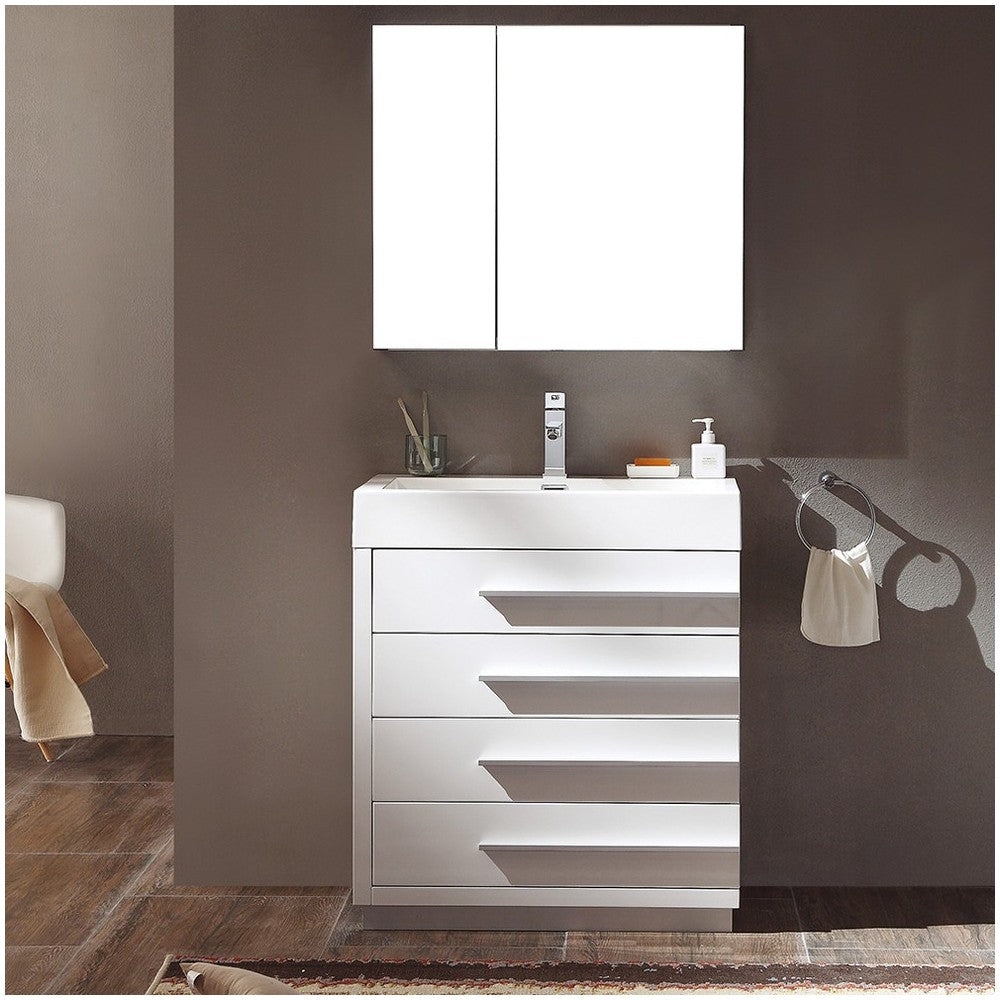 Fresca Livello 30" White Modern Bathroom Vanity w/ Medicine Cabinet