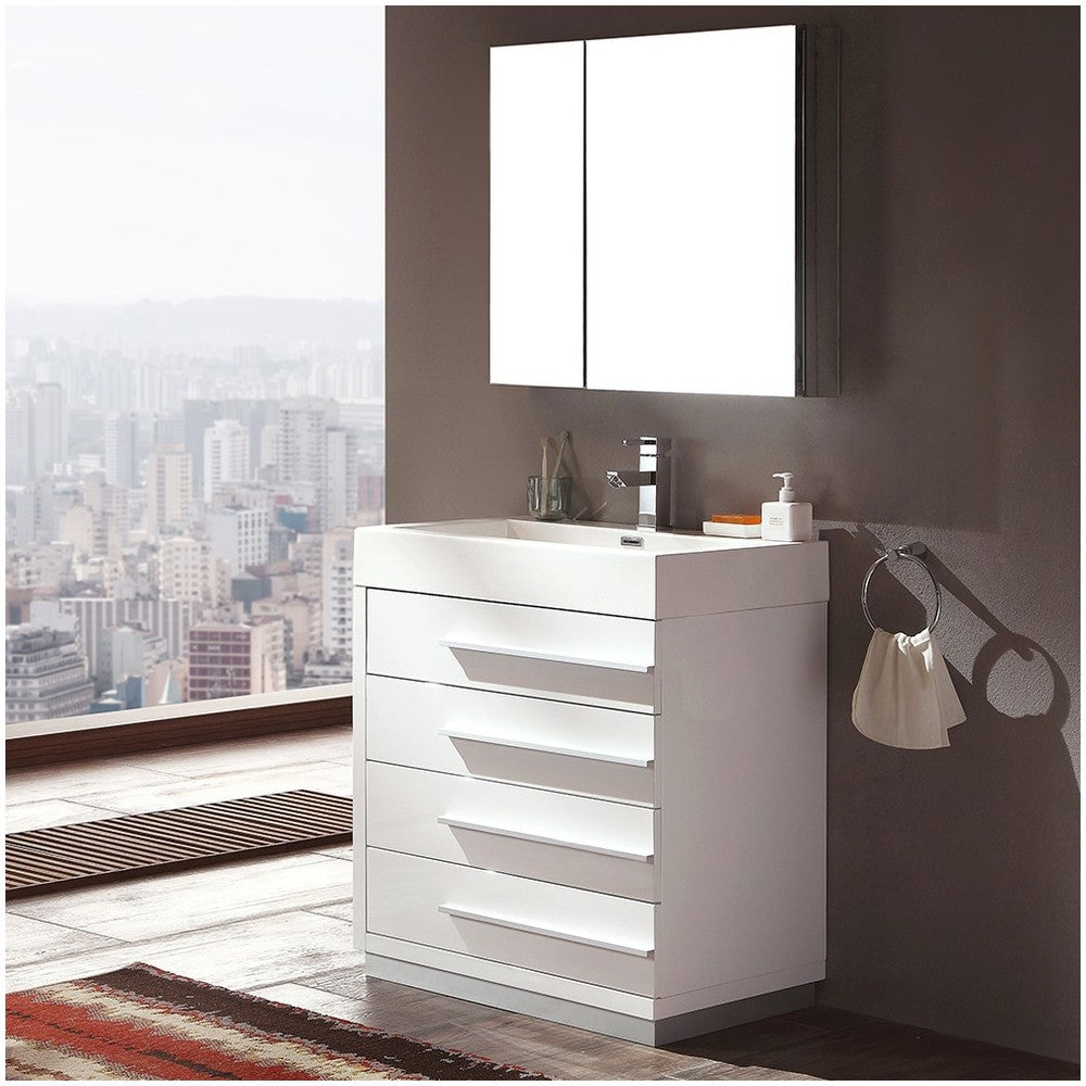 Fresca Livello 30" White Modern Bathroom Vanity w/ Medicine Cabinet