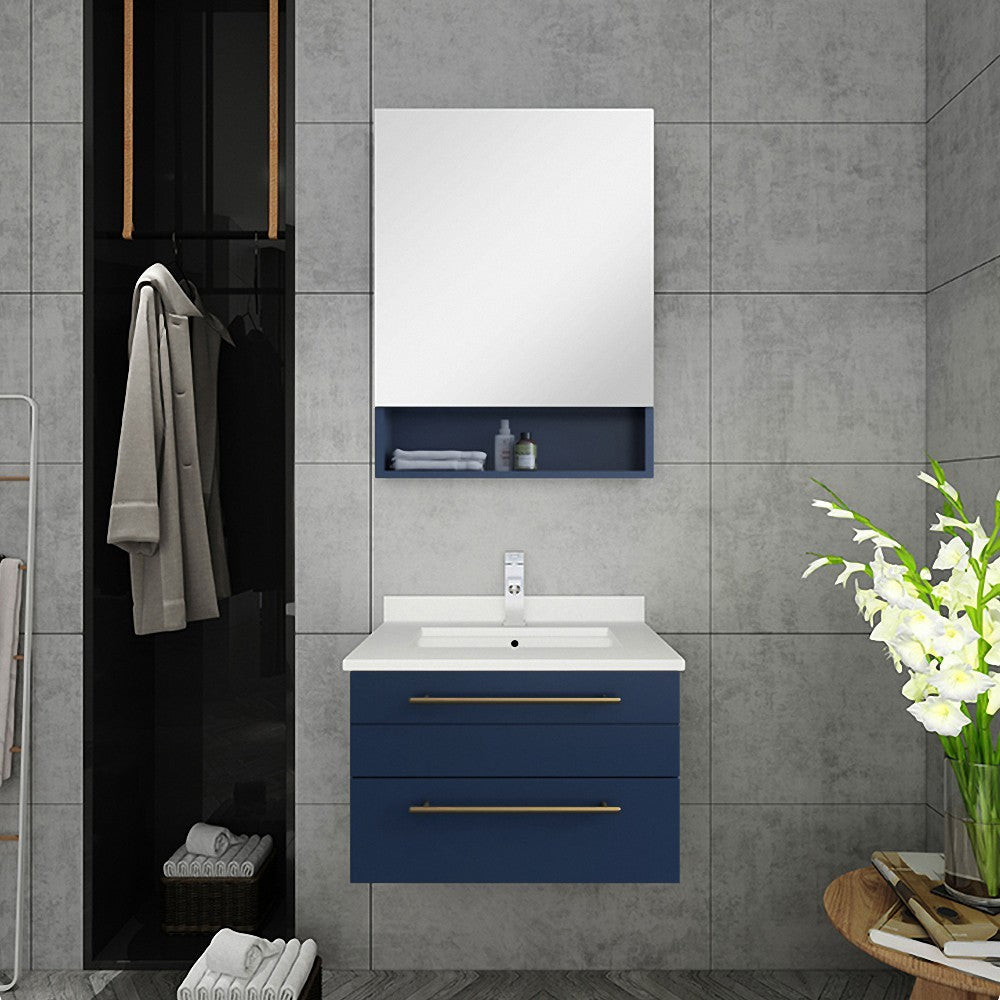 Fresca Lucera 24" Royal Blue Wall Hung Undermount Sink Modern Bathroom Cabinet