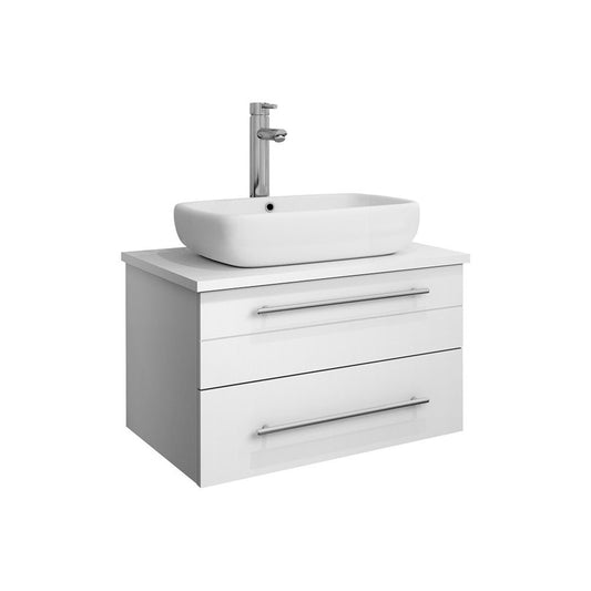 Fresca Lucera 24" White Wall Hung Modern Bathroom Cabinet w/ Top & Vessel Sink