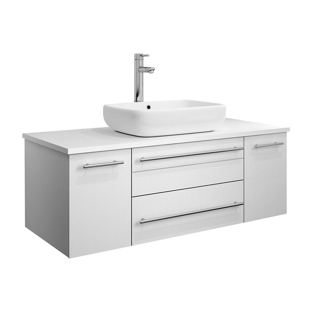 Fresca Lucera 42" White Wall Hung Modern Bathroom Cabinet w/ Top & Vessel Sink