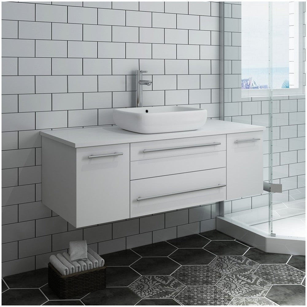 Fresca Lucera 48" White Wall Hung Modern Bathroom Cabinet w/ Top & Vessel Sink