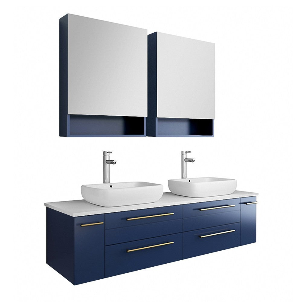 Fresca Lucera 60" Double Vessel Sink Bathroom Vanity w/ Medicine Cabinets