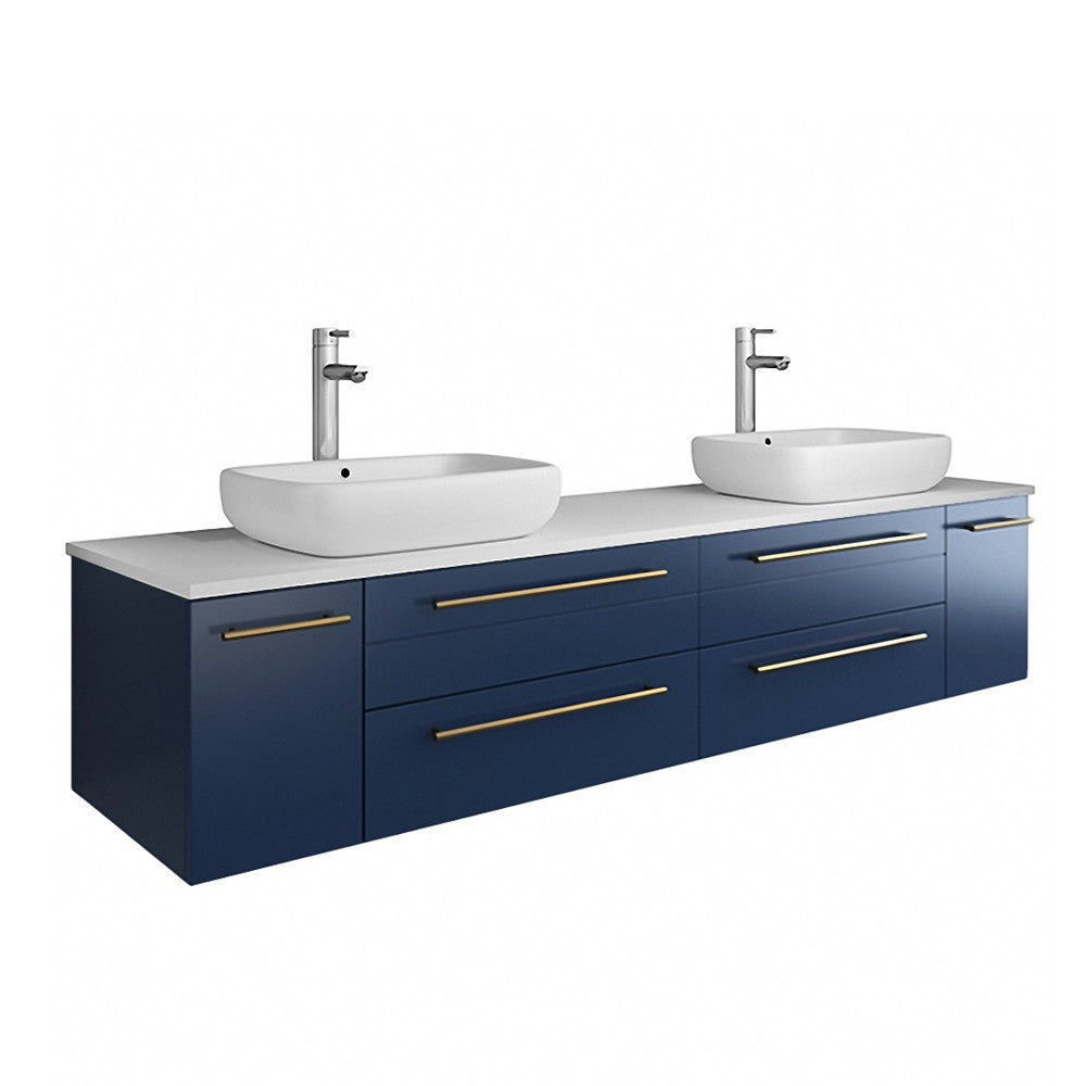 Fresca Lucera 72" Double Vessel Sink Bathroom Vanity w/ Medicine Cabinets