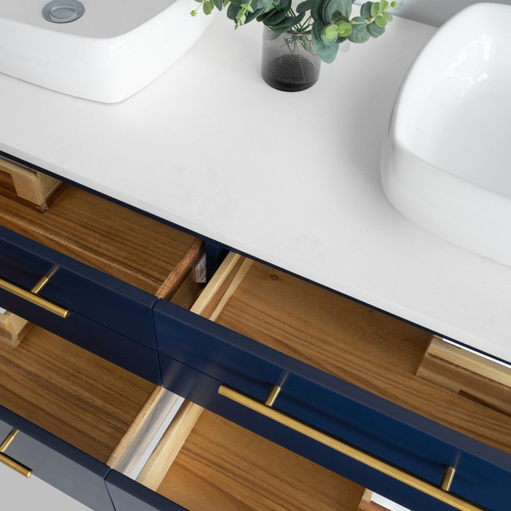 Fresca Lucera 72" Royal Blue Wall Hung Double Vessel Sink Bathroom Cabinet
