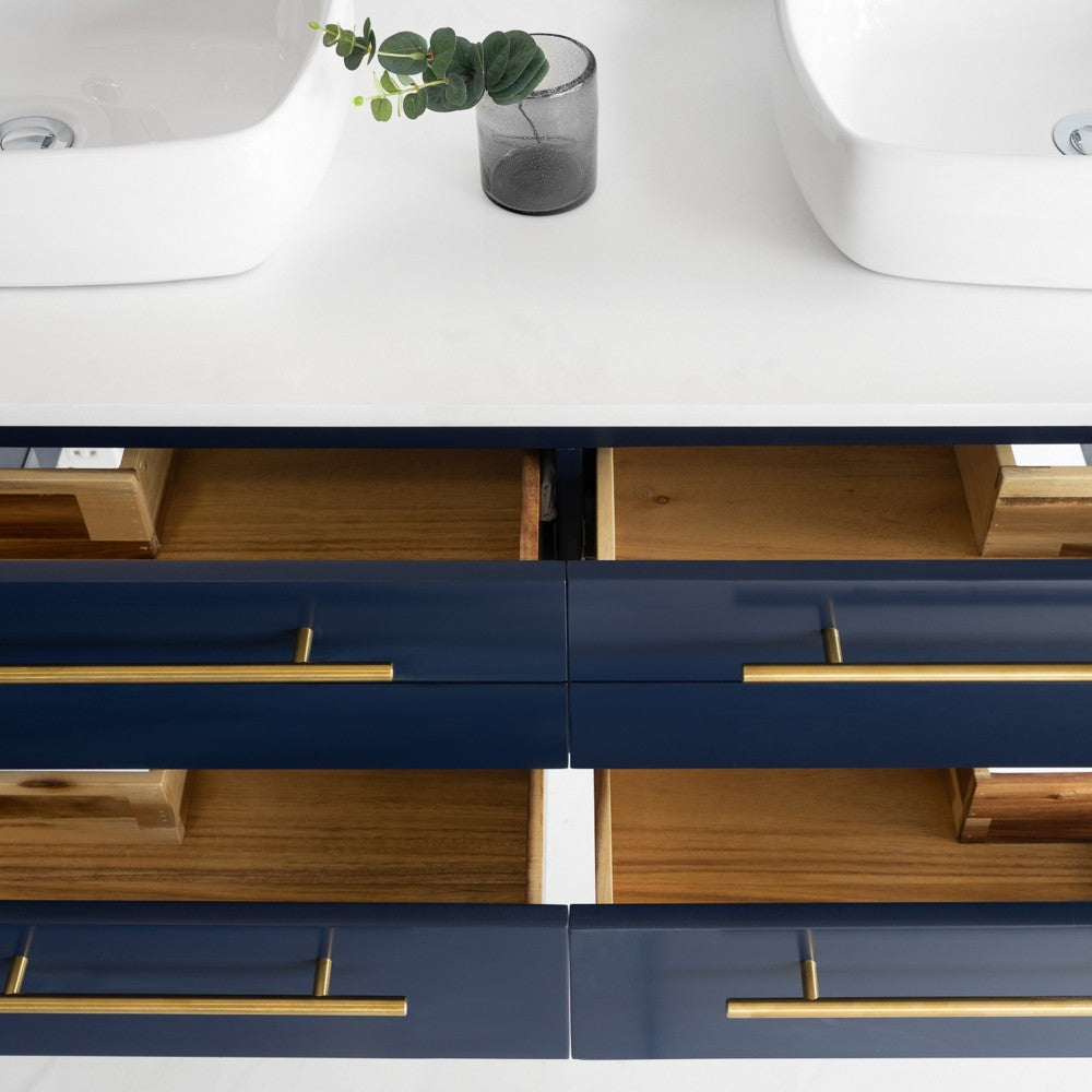 Fresca Lucera 72" Royal Blue Wall Hung Double Vessel Sink Bathroom Cabinet