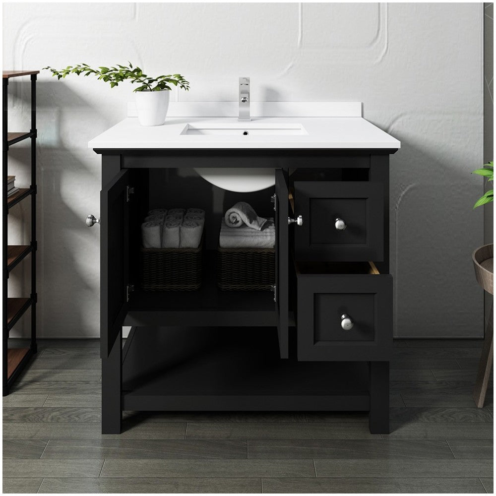 Fresca Manchester 36" Black Traditional Bathroom Cabinet w/ Top & Sink