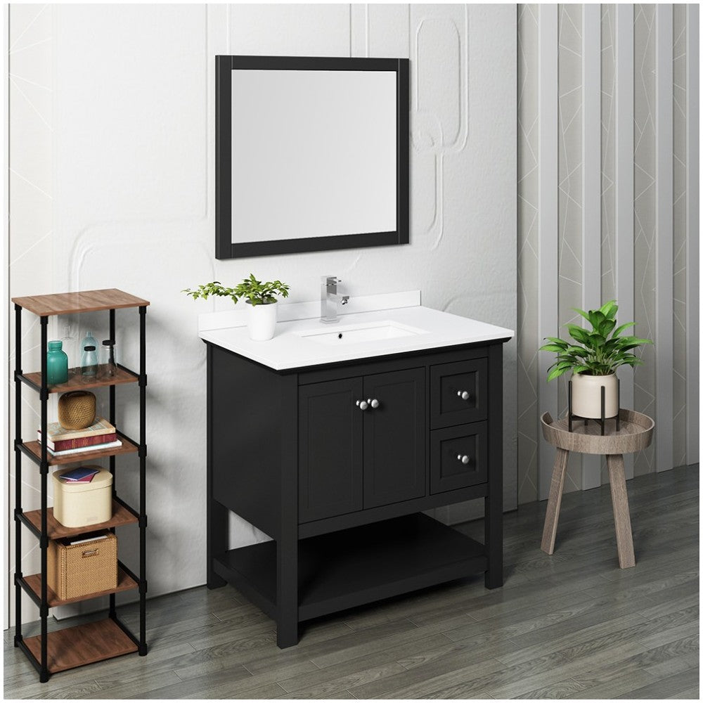 Fresca Manchester 36" Black Traditional Bathroom Vanity w/ Mirror