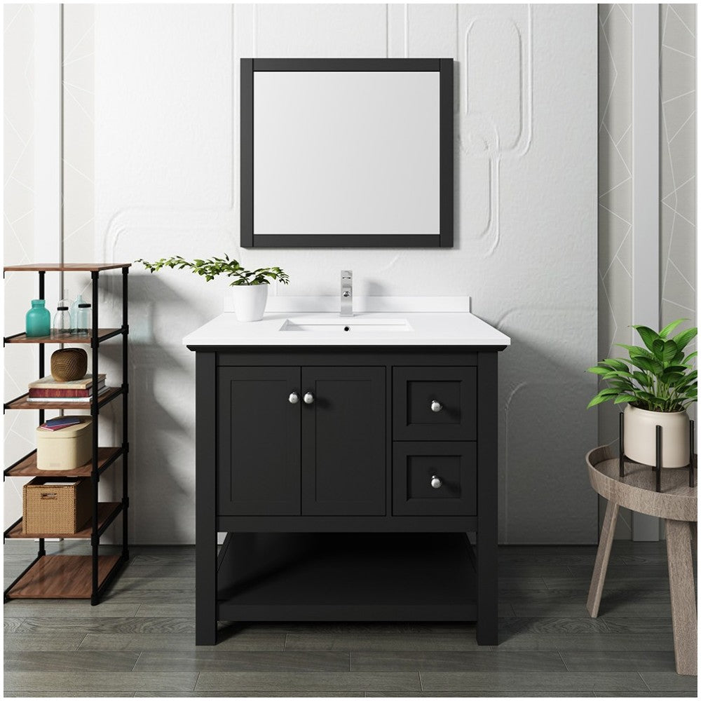 Fresca Manchester 36" Black Traditional Bathroom Vanity w/ Mirror