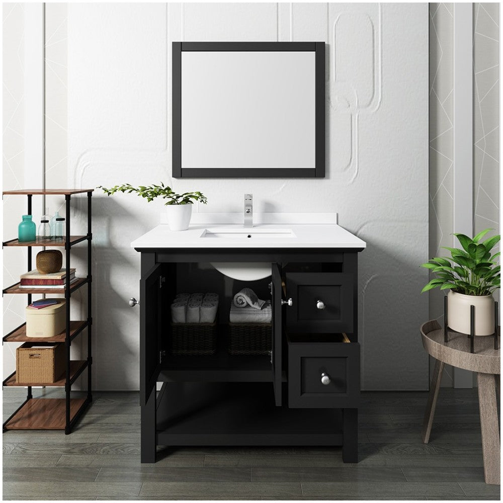 Fresca Manchester 36" Black Traditional Bathroom Vanity w/ Mirror