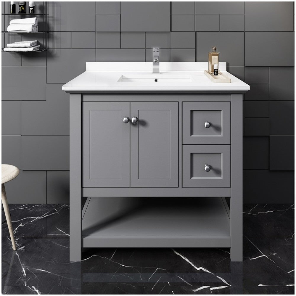 Fresca Manchester 36" Gray Traditional Bathroom Cabinet w/ Top & Sink