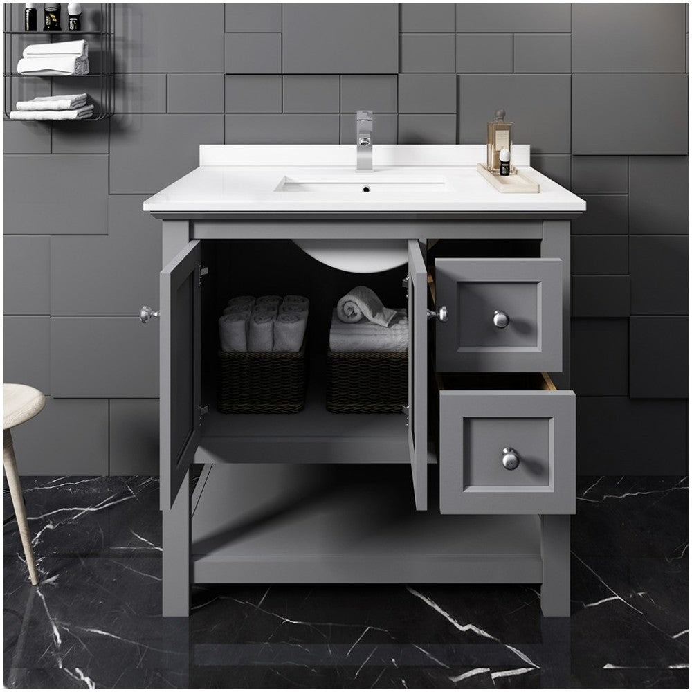 Fresca Manchester 36" Gray Traditional Bathroom Cabinet w/ Top & Sink
