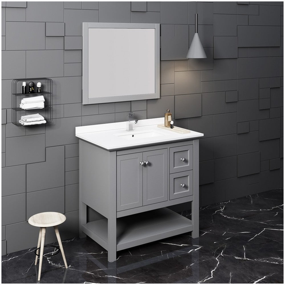 Fresca Manchester 36" Gray Traditional Bathroom Vanity w/ Mirror