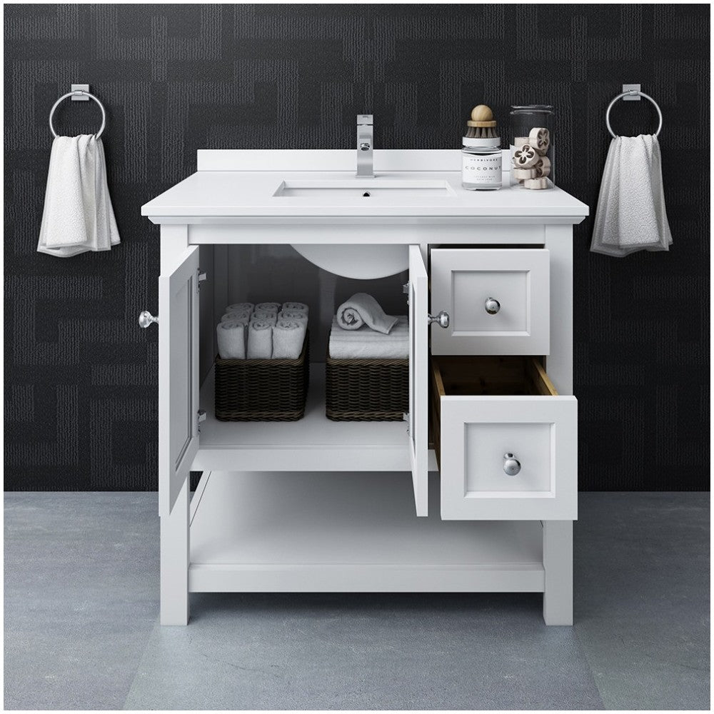 Fresca Manchester 36" White Traditional Bathroom Cabinet w/ Top & Sink