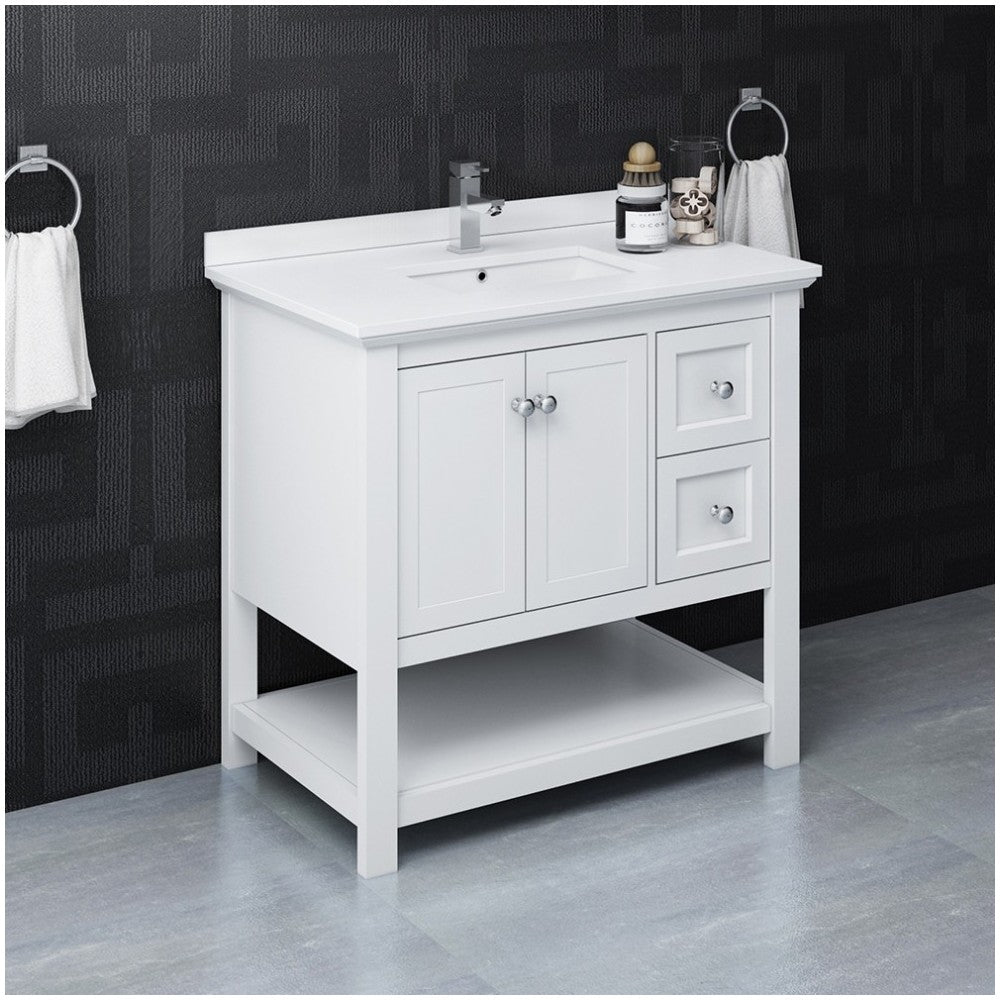 Fresca Manchester 36" White Traditional Bathroom Cabinet w/ Top & Sink