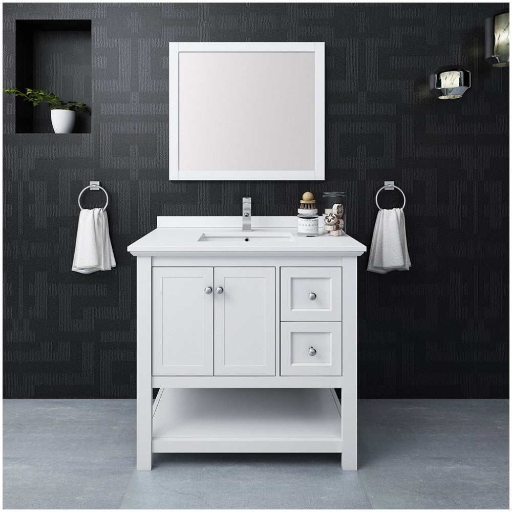 Fresca Manchester 36" White Traditional Bathroom Vanity w/ Mirror