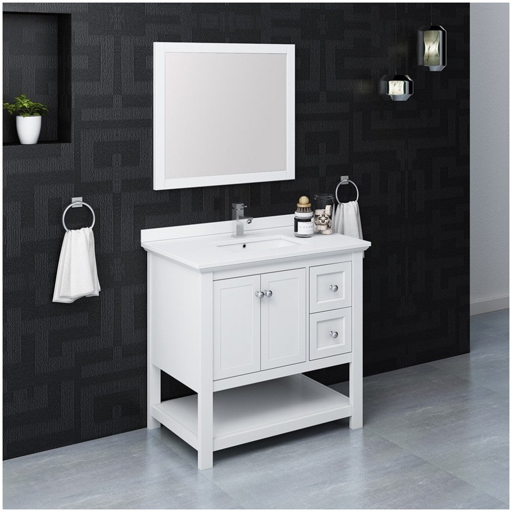 Fresca Manchester 36" White Traditional Bathroom Vanity w/ Mirror