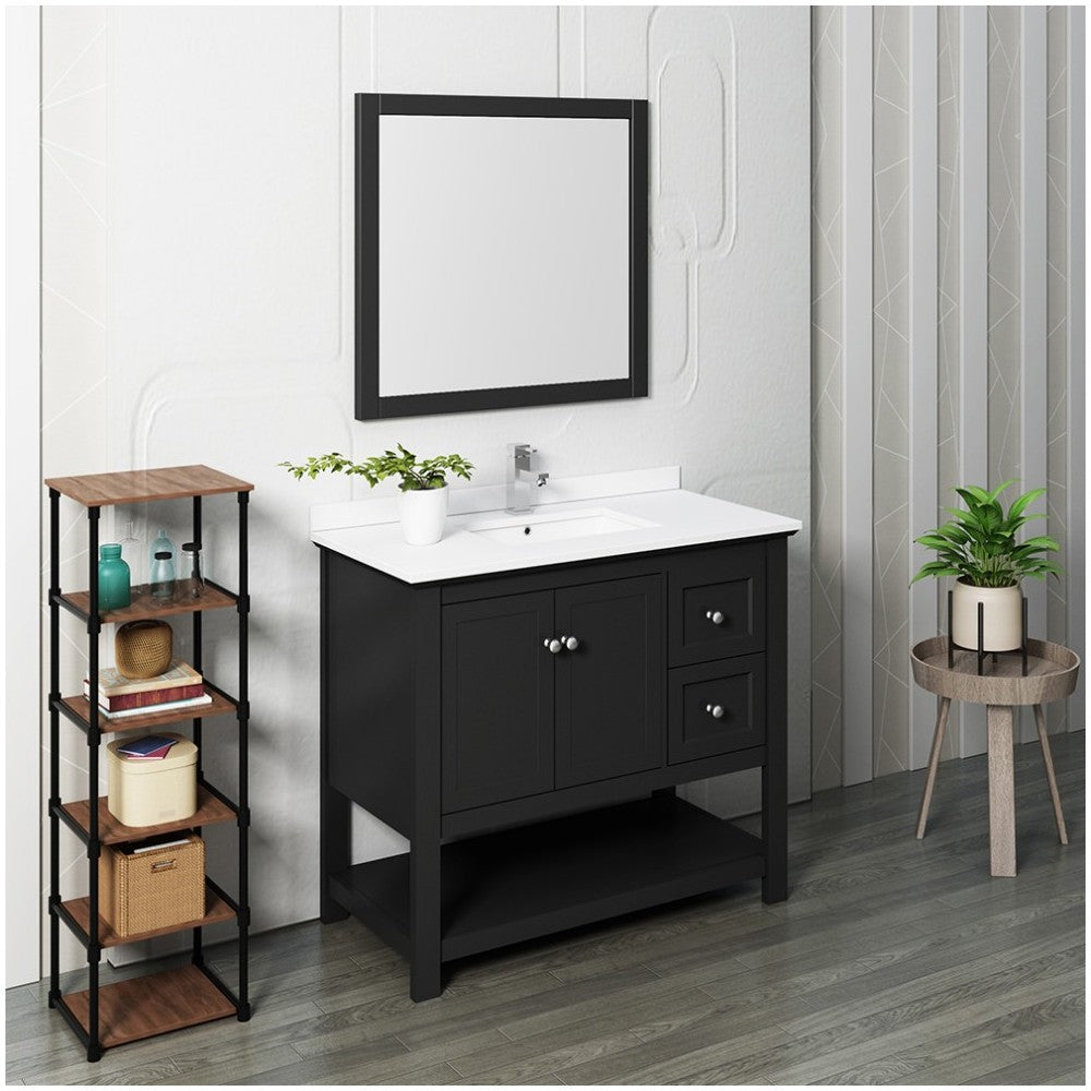 Fresca Manchester 42" Black Traditional Bathroom Vanity w/ Mirror