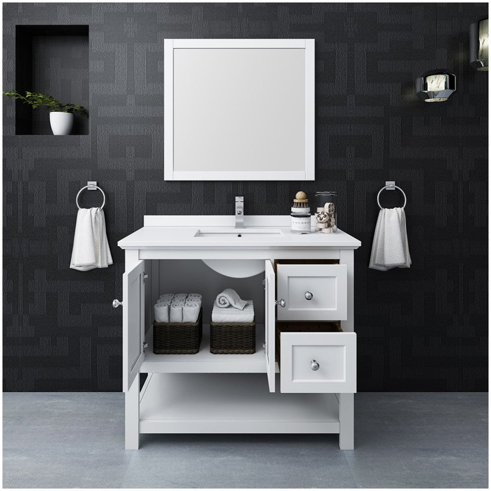 Fresca Manchester 42" White Traditional Bathroom Vanity w/ Mirror