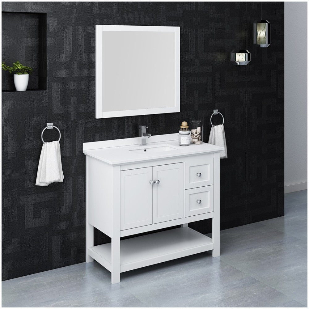 Fresca Manchester 42" White Traditional Bathroom Vanity w/ Mirror