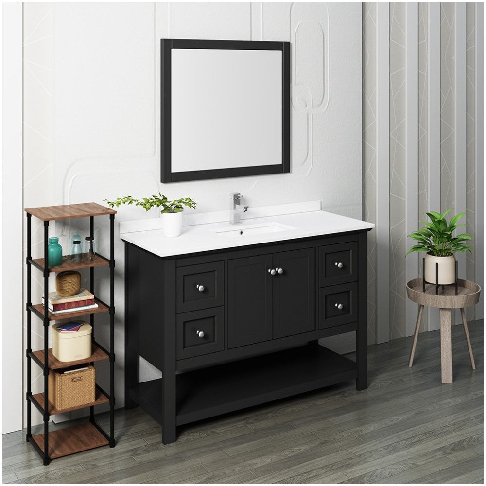 Fresca Manchester 48" Black Traditional Bathroom Vanity w/ Mirror