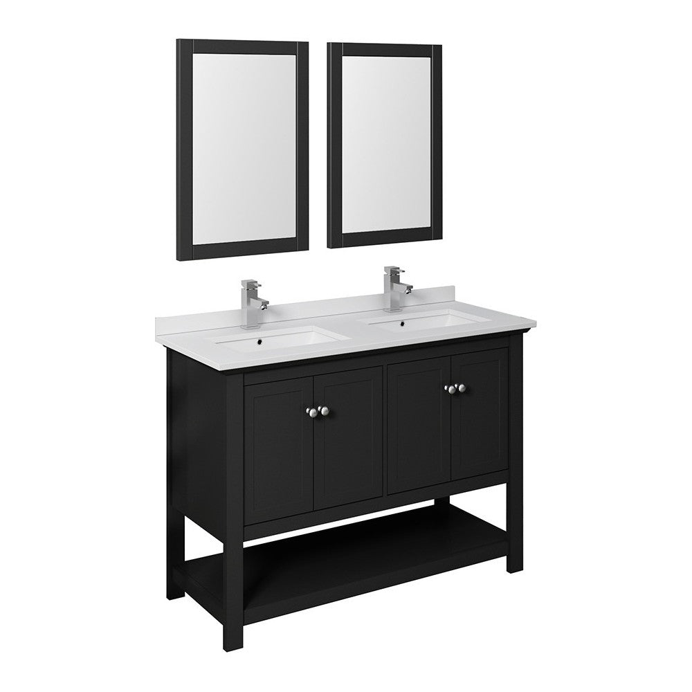 Fresca Manchester 48" Black Traditional Double Sink Bathroom Vanity w/ Mirrors